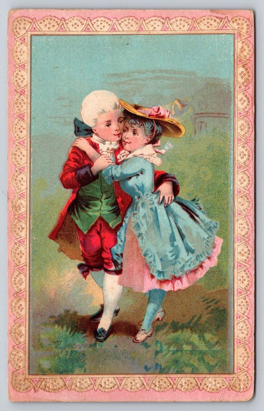 Antique 1898 Private Mailing Card Colonial Boy & Girl Hugging PMC Postcard